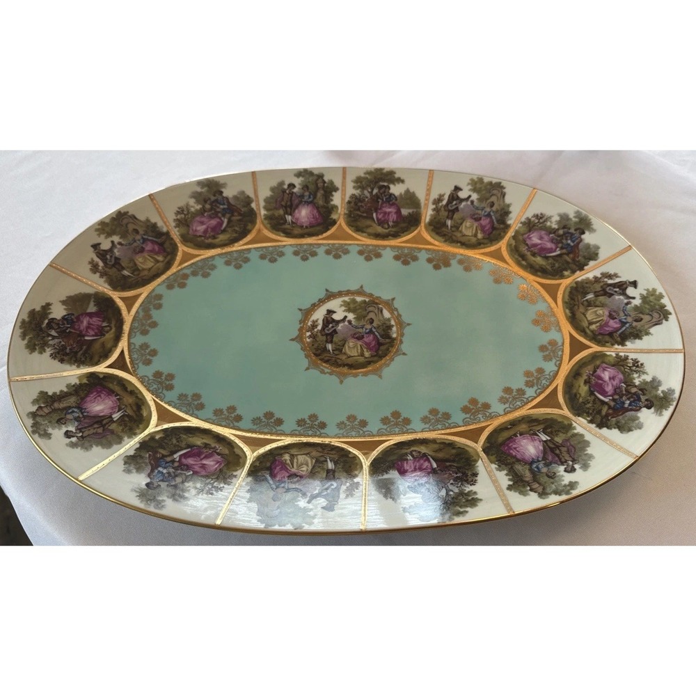 Fragonard Scenes Bavaria OTCO 16 5/8" X 11 3/8" Platter Gold Trim Scenic